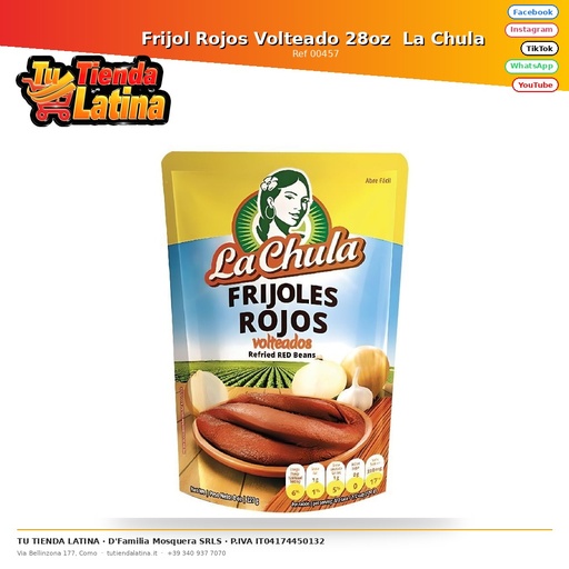 [00457] Frijol Rojos Volteado 28oz La Chula